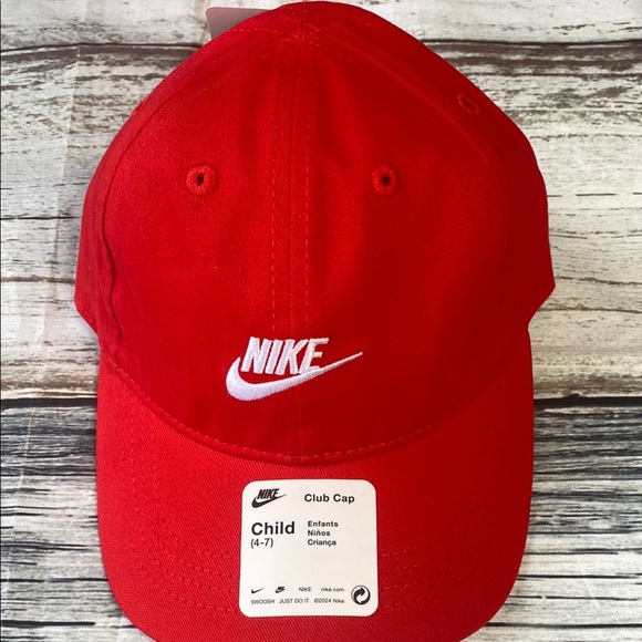 Nike Unisex Kids' Red Cap with White Logo Sz (Child 4-6) - Picture 1 of 6